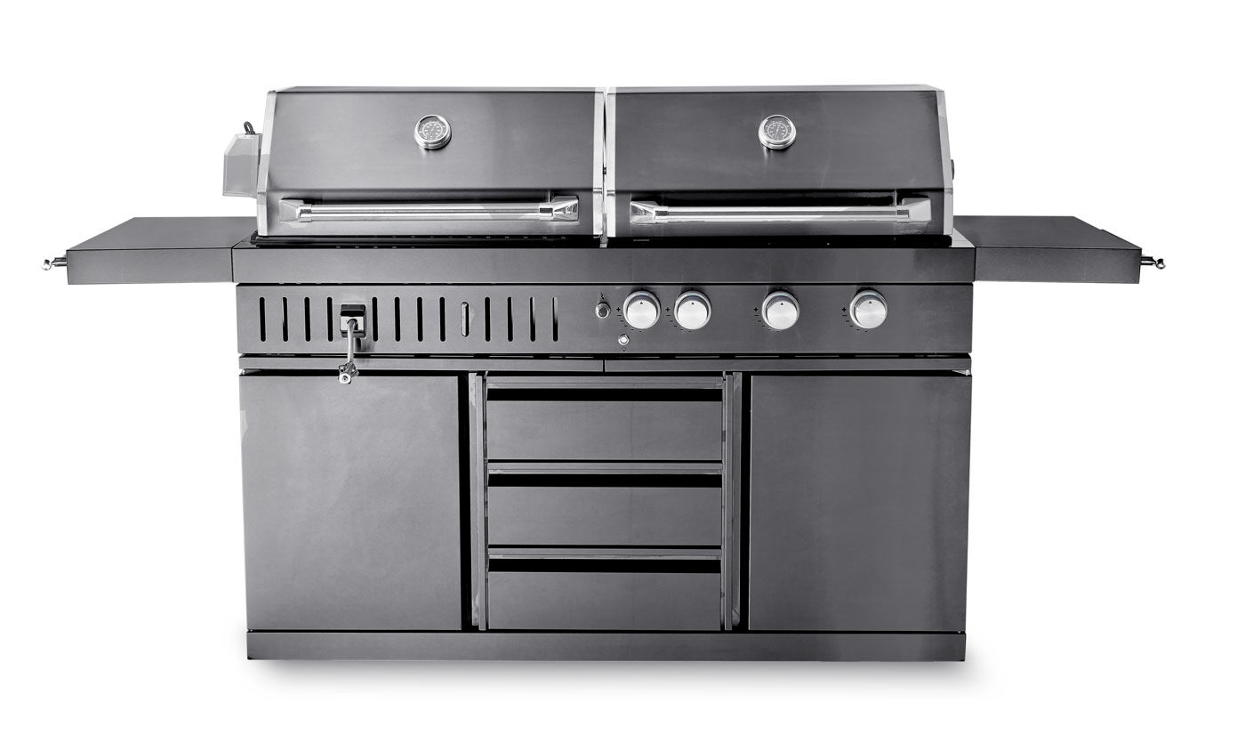 Vrijstaande gas- en houtskoolbarbecue